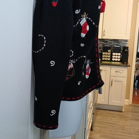 Planet & Co  Petite black holiday Christmas stocking cardigan Sz SP - Picture 7 of 11